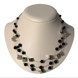 5/$25 Beaded Silver & Black Wire Eye Hole Clasp Stretch Necklace